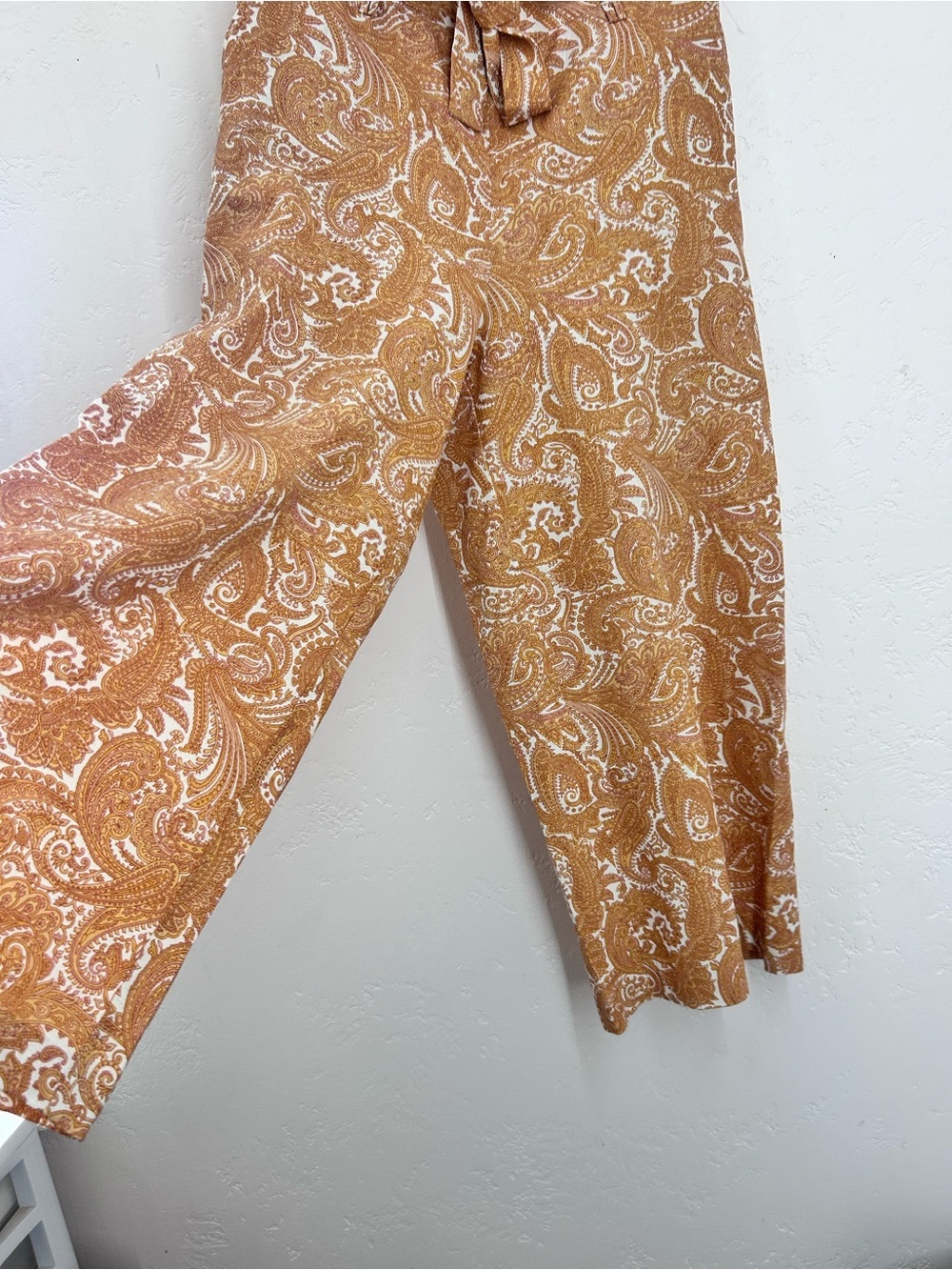 Sigrid Olsen Linen Blend Wide Leg Ankle Tie Pants M Rust Paisley NWOT - Picture 5 of 10